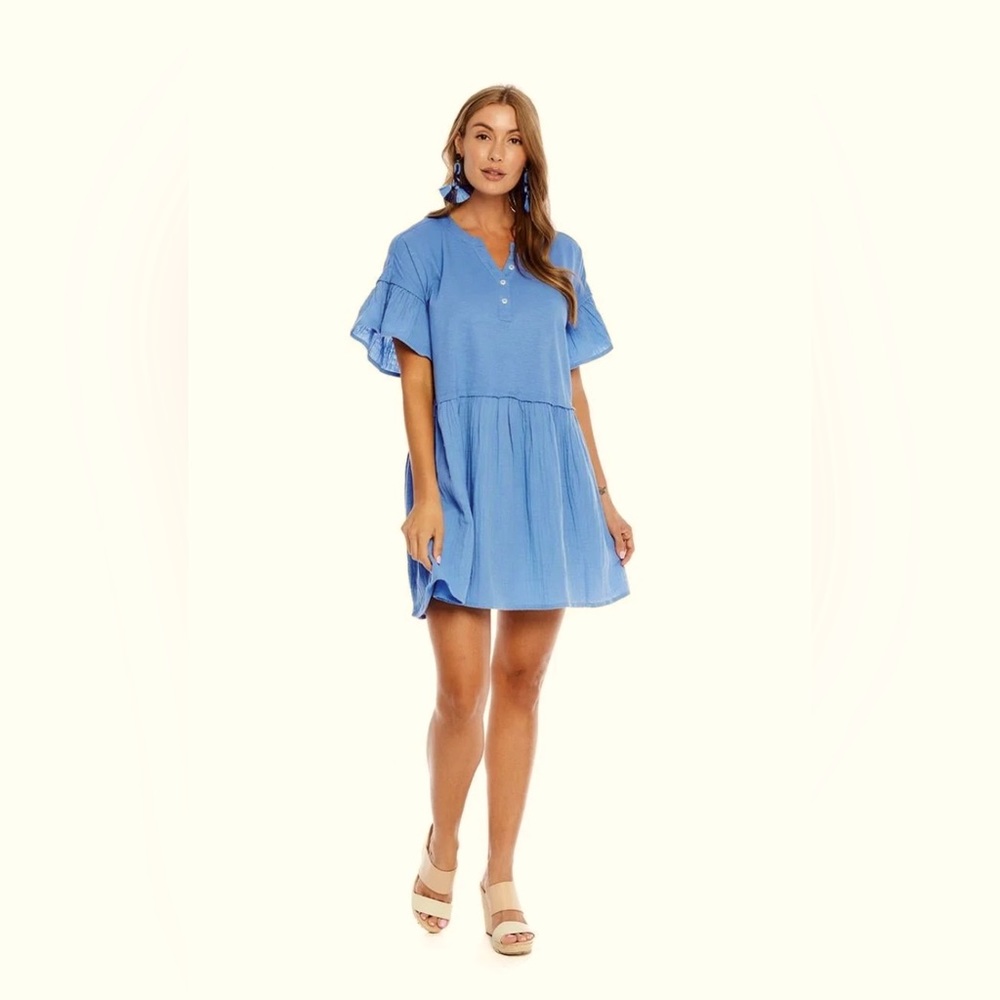 MUD PIE BLUE MERYL FLOUNCE DRESS SIZE M FlOWY/RUFFLE DRESS